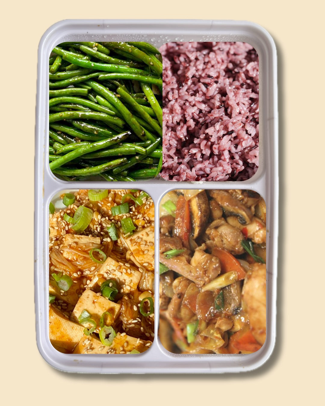 Taste of Sichuan: Twice Cooked Chicken, Braised Tofu & Enoki, Green Beans with Garlic