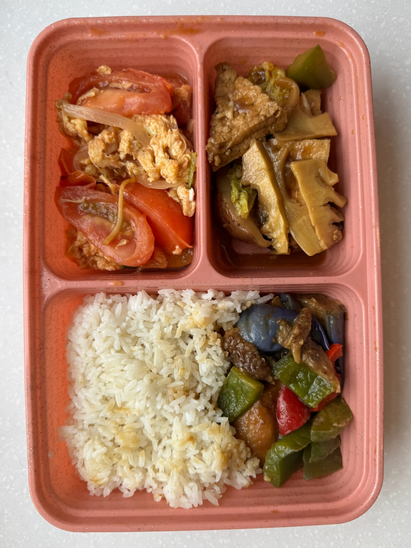 Vegetarian Combo: Homestyle Tofu, Tomato Egg, Vegetable Delight