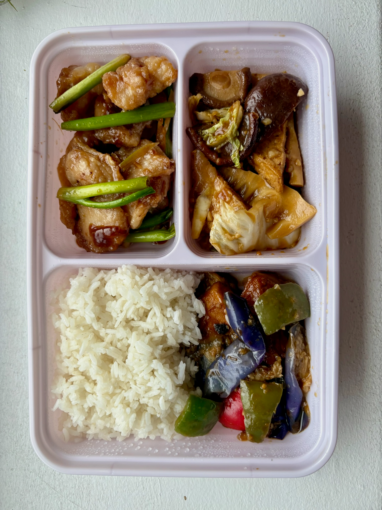 Combo #2 Ginger steamed fish, homestyle tofu, vegetable delight