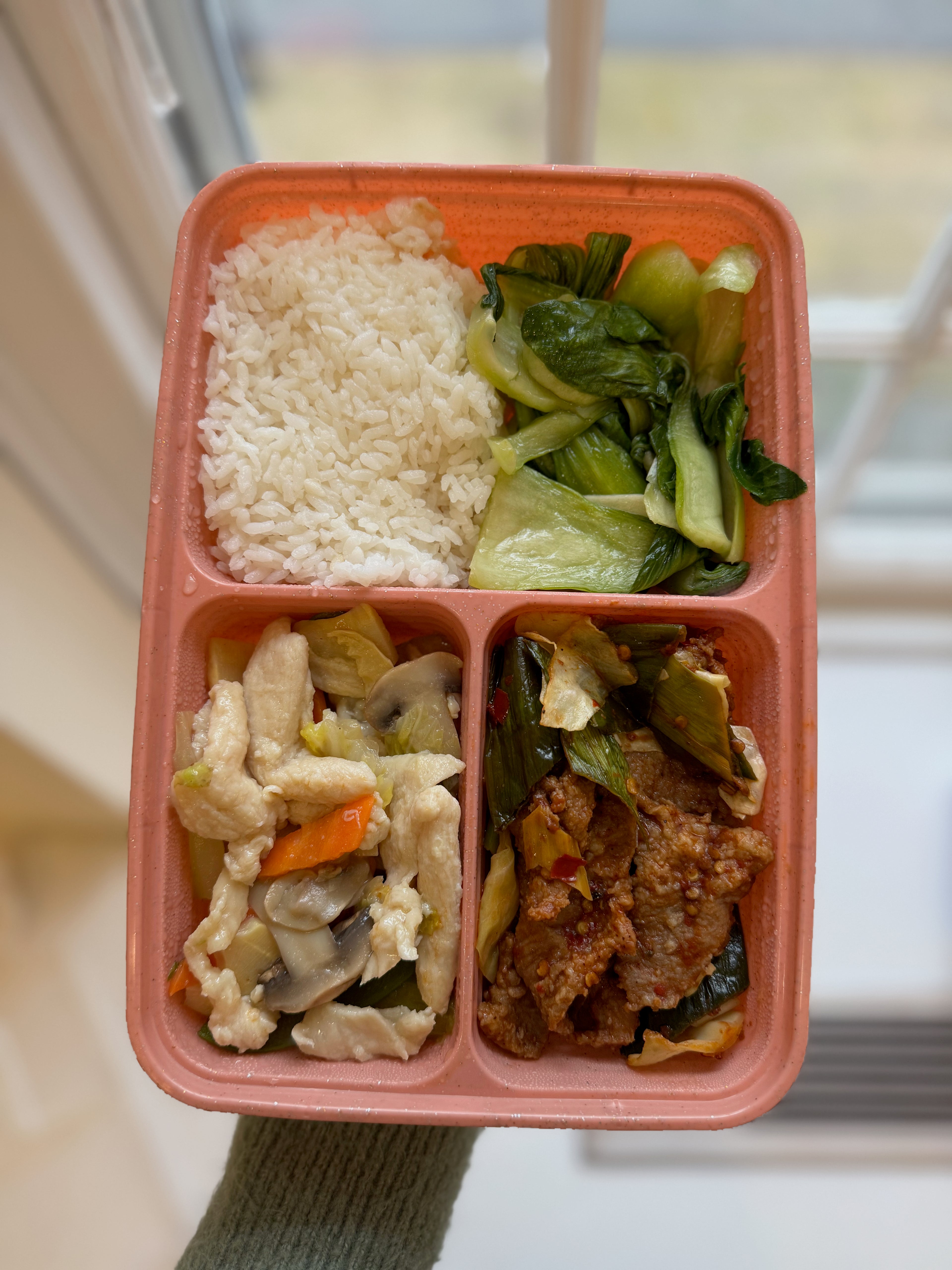 Combo #2: Twice Cooked Pork, Chicken with Mixed Vegetables, Stir-fried Bok Choy