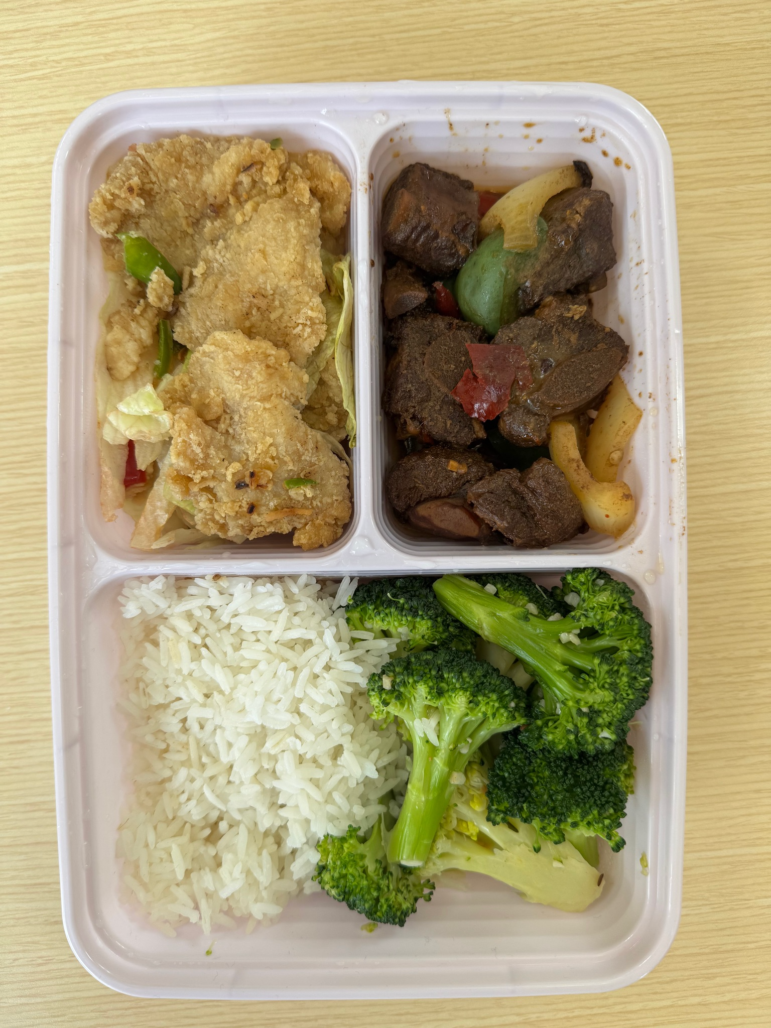 Combo #1: Braised Pork Ribs, Salt Pepper Fish, Broccoli w/ Garlic